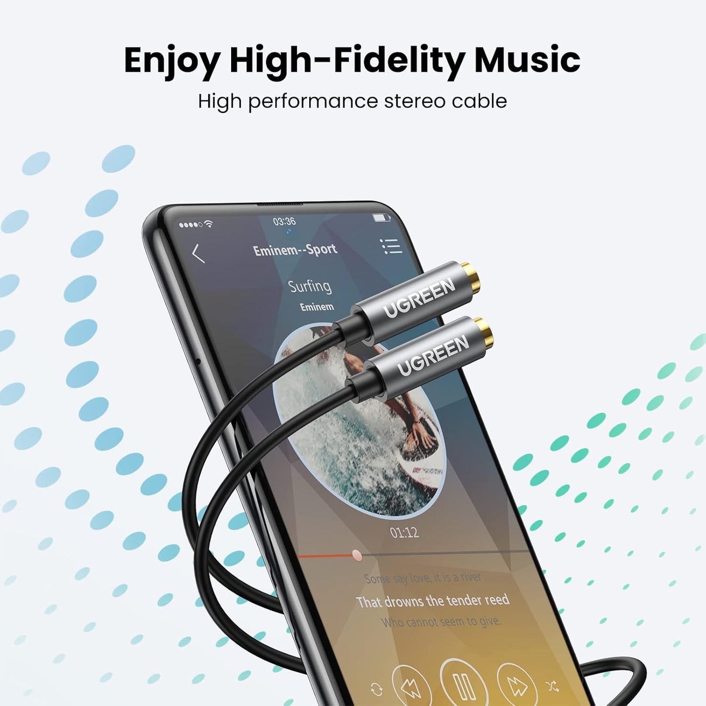 10532 / موزع سماعة رأس UGREEN 3.5 مم ستيريو Y موزع كابل تمديد AUX ذكر إلى أنثى محول مقبس سماعة رأس مزدوج لسماعات الأذن