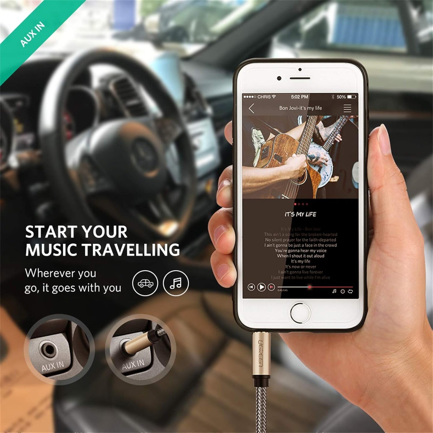 UGREEN 3.5mm Male to Male AUX Audio Cable / AV125