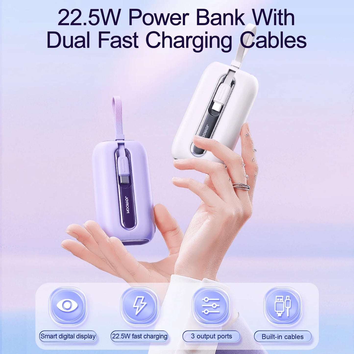 JOYROOM Mini Power Bank 22.5W 10000mAh with Dual Cables (Purple) / JR-L012