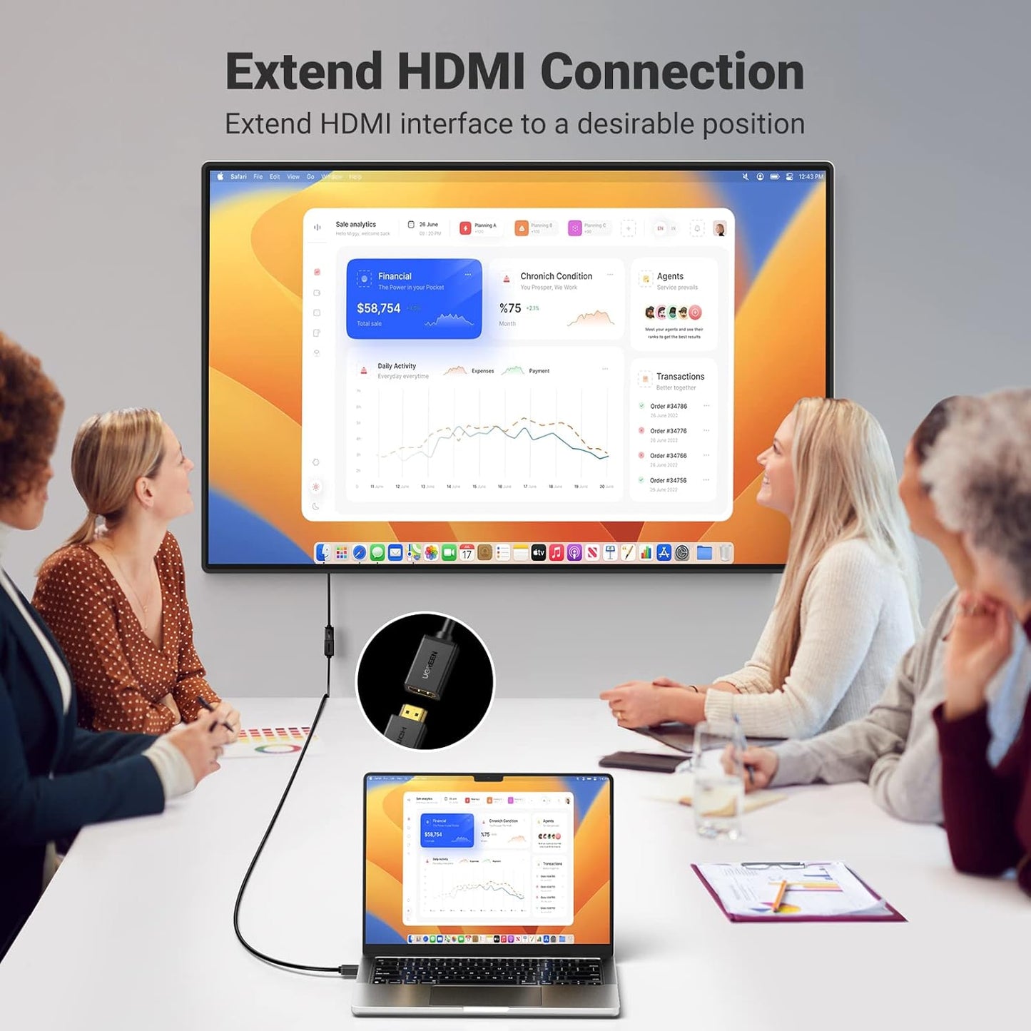 كابل تمديد HDMI 4K من Ugreen (ذكر إلى أنثى) / HD107