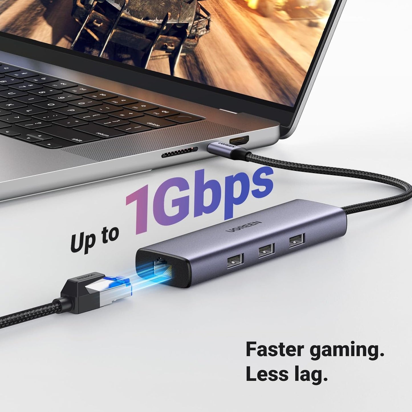 15598 / UGREEN USB-C إلى 3xUSB 3.0 A + HDMI 4K@30Hz + RJ45 Gigabit + PD محول متعدد الوظائف