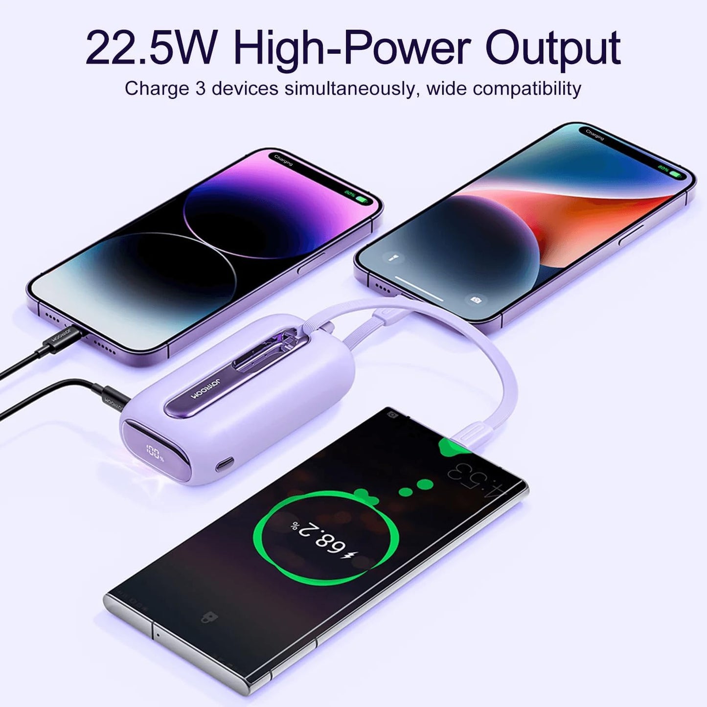 JOYROOM Mini Power Bank 22.5W 10000mAh with Dual Cables (Purple) / JR-L012