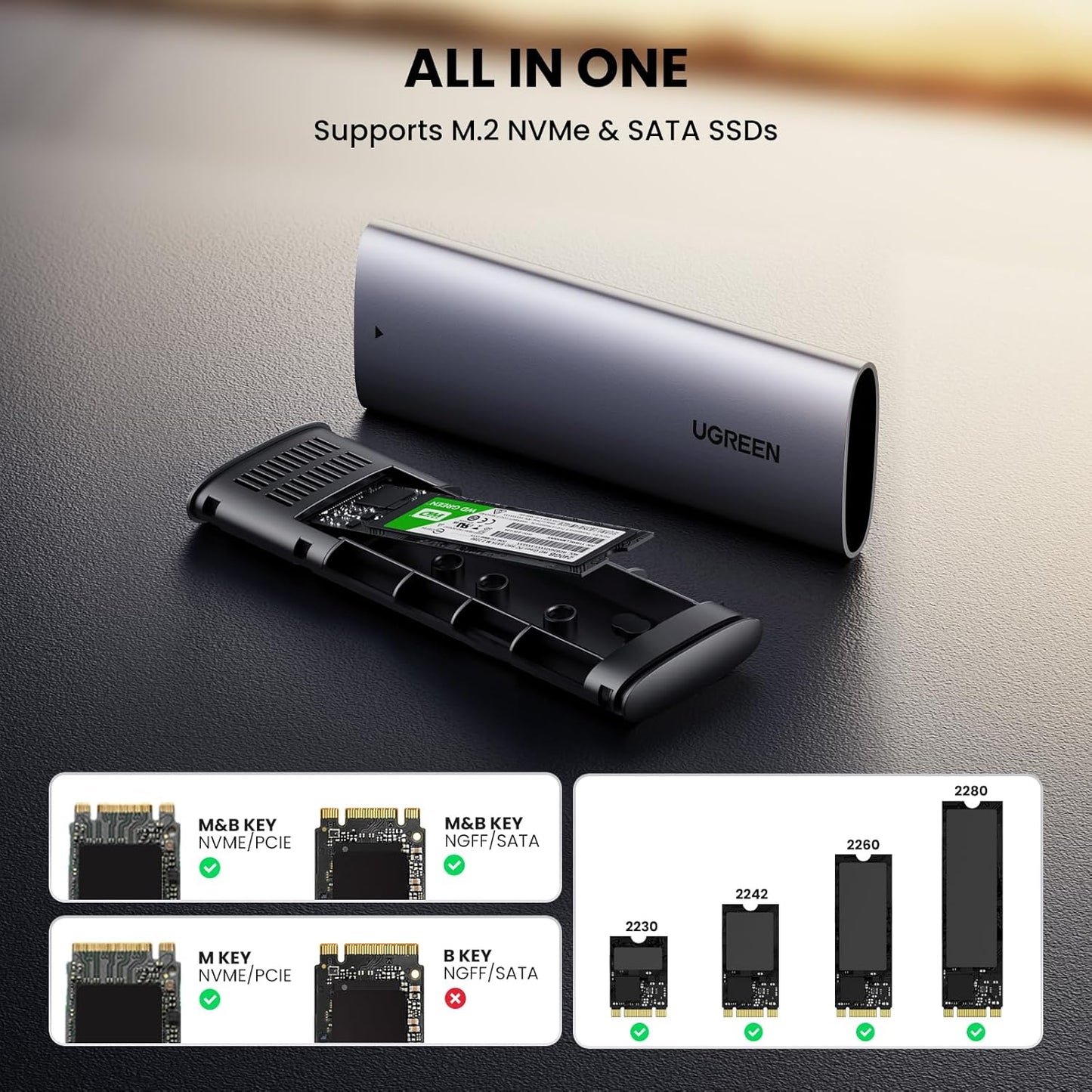 UGREEN USB-C إلى M.2 SATA و NVMe علبة القرص الصلب / 90264