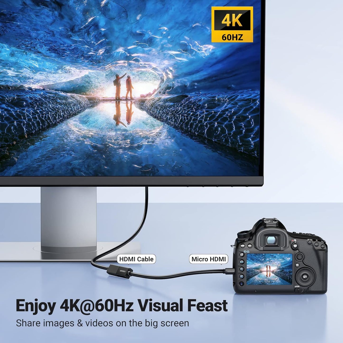كابل محول مايكرو HDMI ذكر إلى HDMI أنثى من يوجرين بطول 22 سم (أسود) / 20134