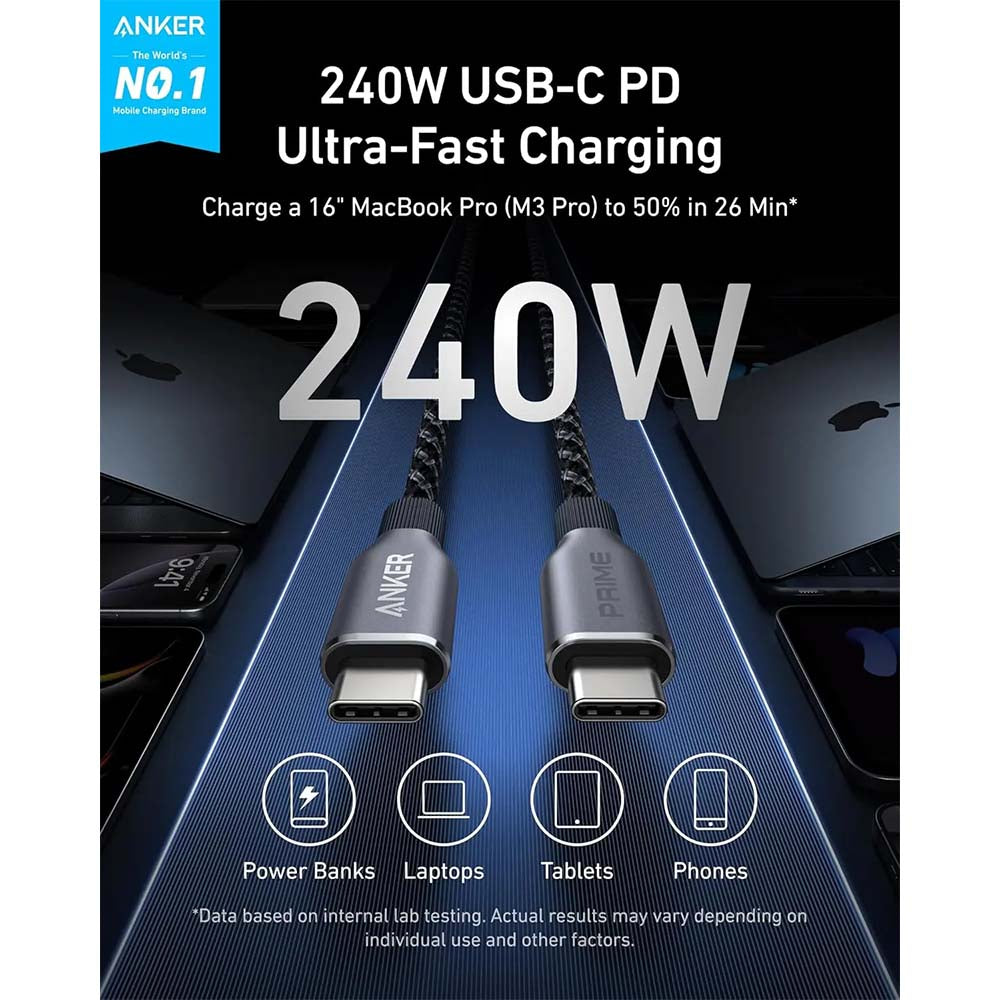 Anker Prime USB-C To USB-C Cable 240W 0.9m Upcycled Braided Cable A88E2011