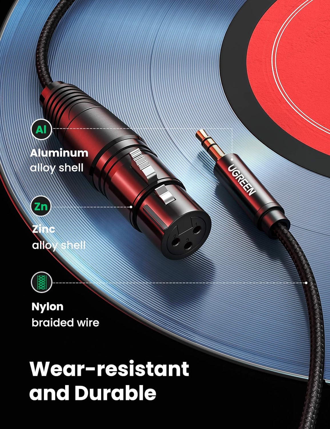 كابل ميكروفون UGREEN 3.5 مم إلى XLR ذكر إلى XLR أنثى /AV182