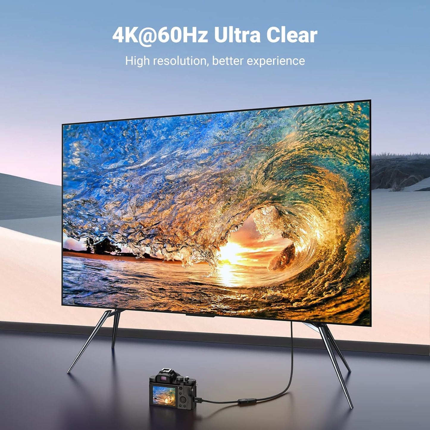 كابل محول ميني HDMI ذكر إلى HDMI أنثى من يوجرين بطول 22 سم (أسود) / 20137