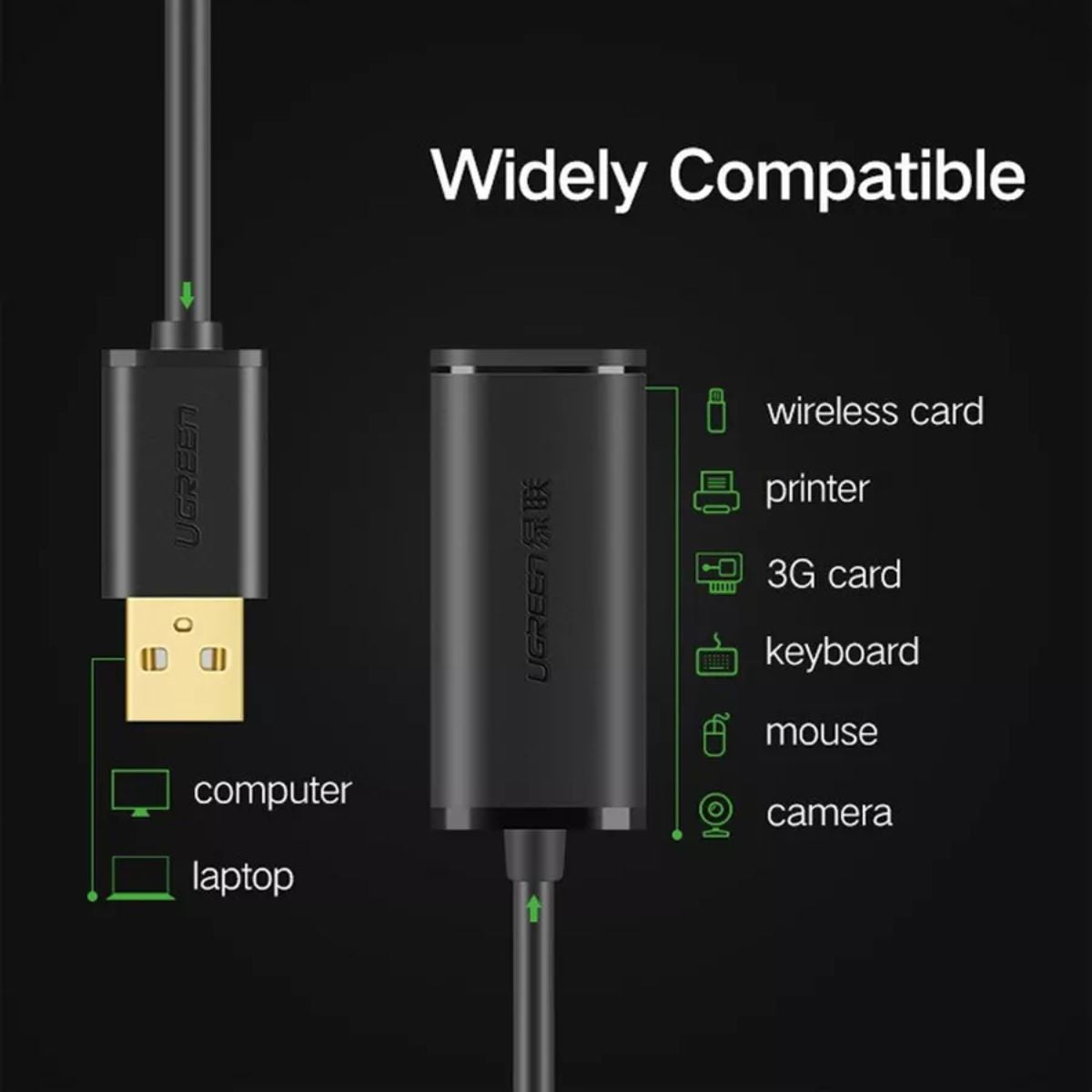 Ugreen 5m usb 2.0 active extension black / 20213