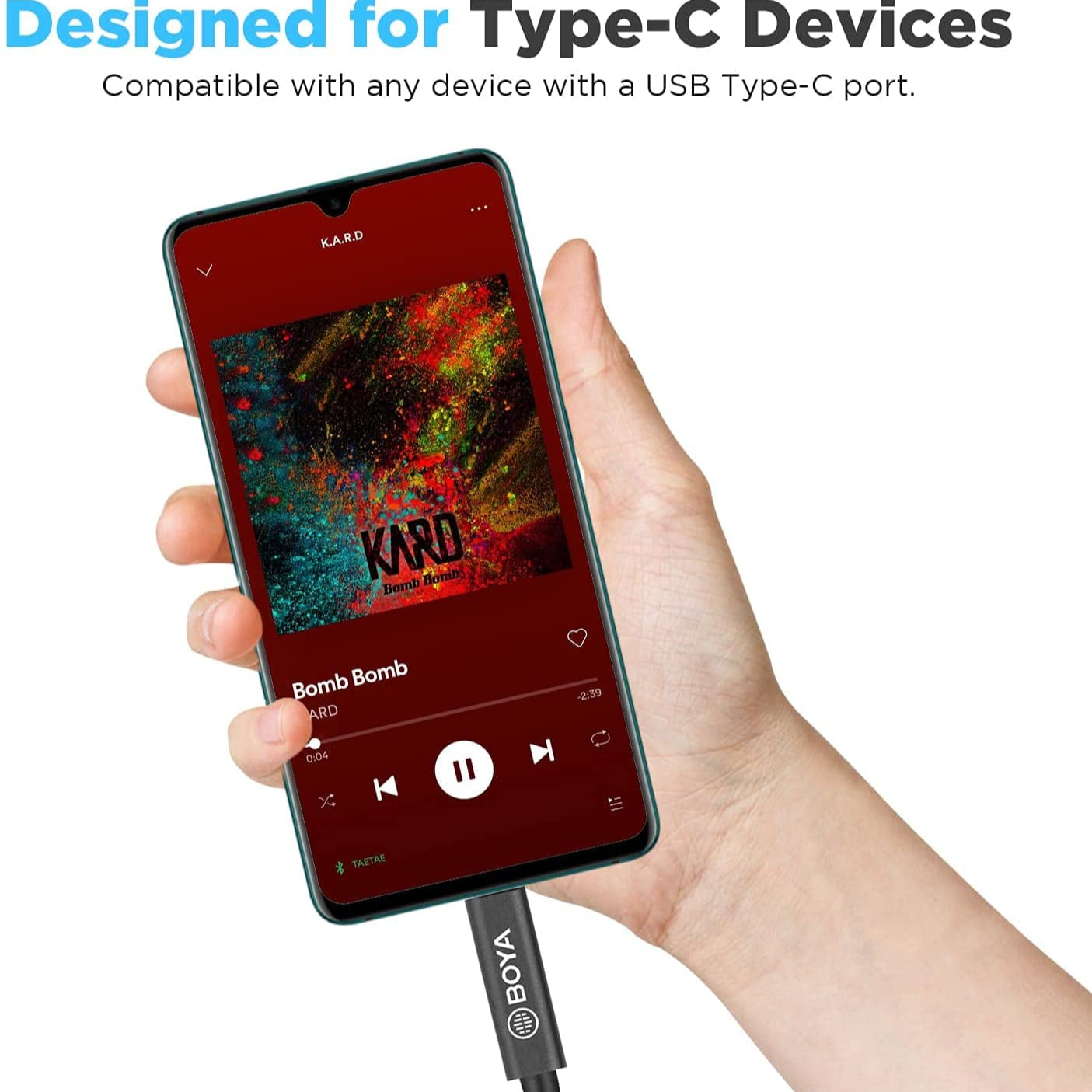 كابل محول صوت BOYA BY-K2 من TRS ذكر إلى Type-C ذكر مقاس 3.5 مم (7.8 بوصة)