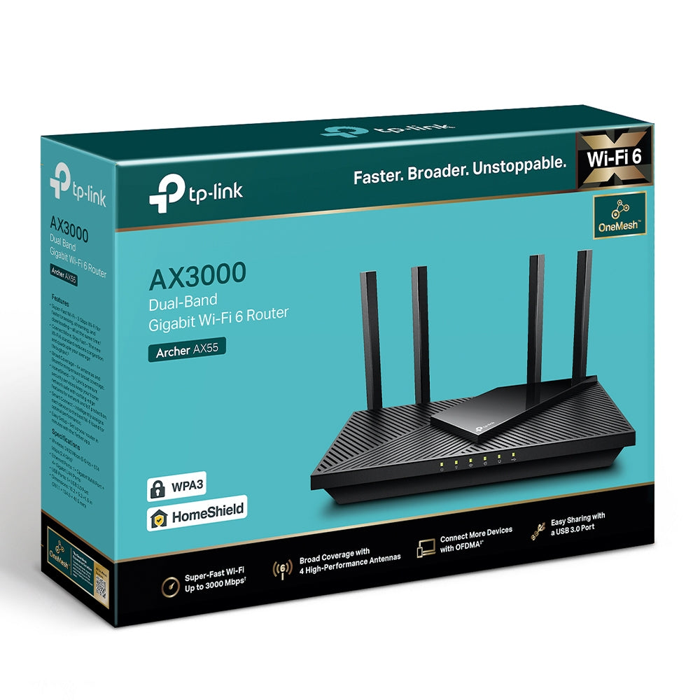 راوتر تي بي لينك ثنائي النطاق جيجابت واي فاي 6 / AX3000- AX55