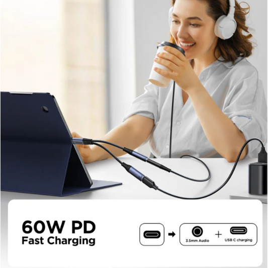 محول صوت 2 في 1 من سلسلة JOYROOM SY-C02 لنقل الصوت بمنفذ 3.5 مم + Type-C