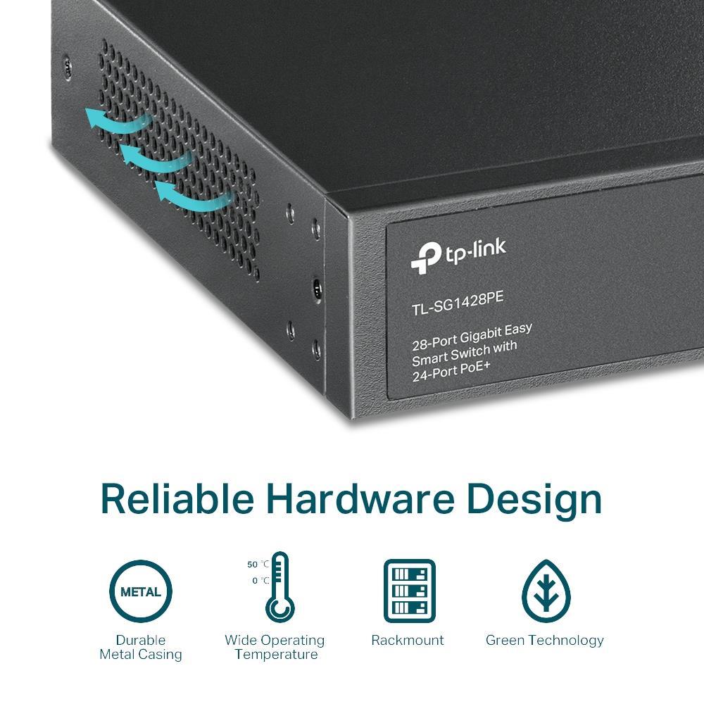 مفتاح TP-Link Gigabit Easy Smart PoE+ ذو 28 منفذًا / TL-SG1428PE