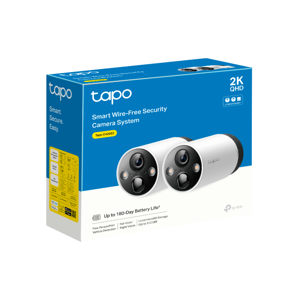 نظام كاميرات خارجية ذكية شحن بدقة 4 ميجا بكسل ، مكون من كاميرتين Tapo C420S2