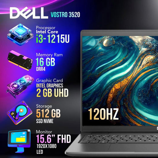 Dell Vostro 3520 Core i3 12Gen + 512 SSD 16GB 120Hz