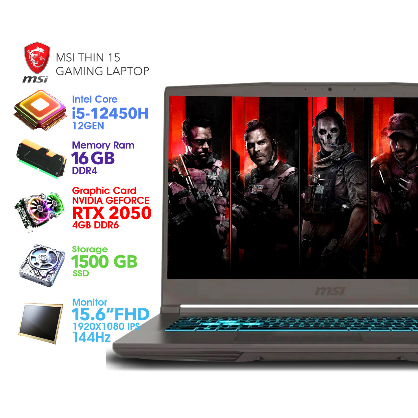 MSI i5 12Gen 16GB Ram RTX 2050 1500GB SSD