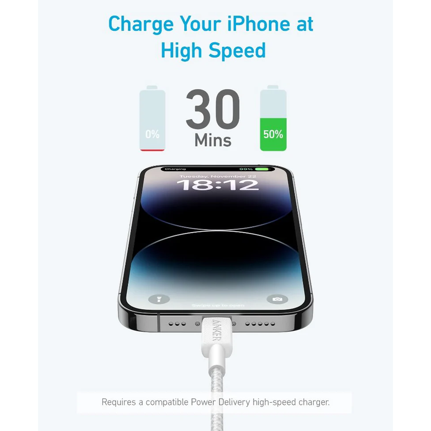 Anker 322 USB-C to Lightning Cable – (6ft Braided)