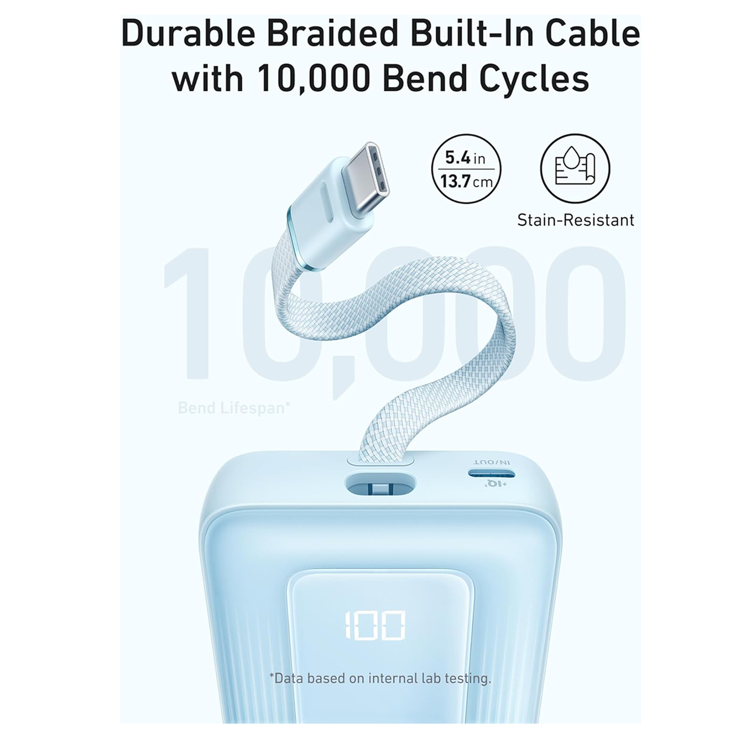 Anker A1688 Zolo Power Bank (10K, 30W) with a 5.4-inch (13.7 cm) built-in USB-C cable