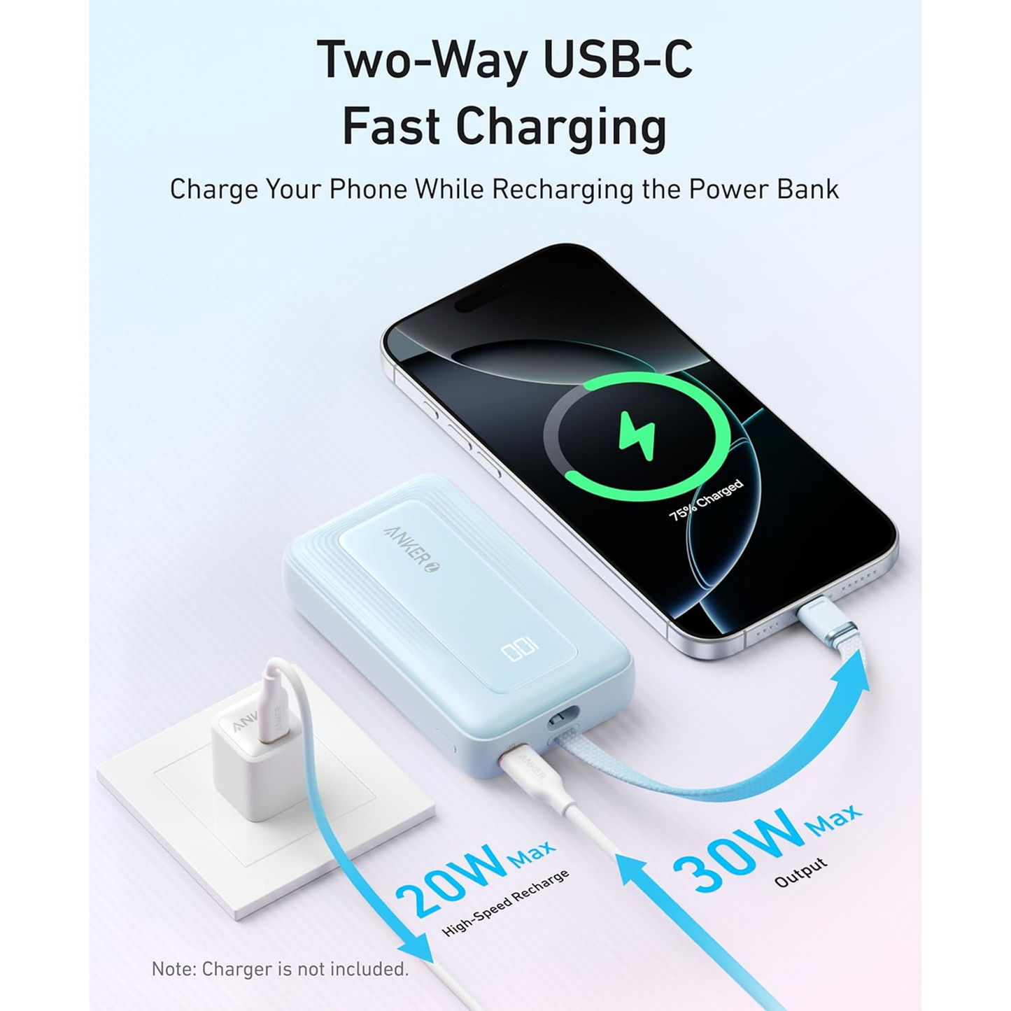 Anker A1688 Zolo Power Bank (10K, 30W) with a 5.4-inch (13.7 cm) built-in USB-C cable