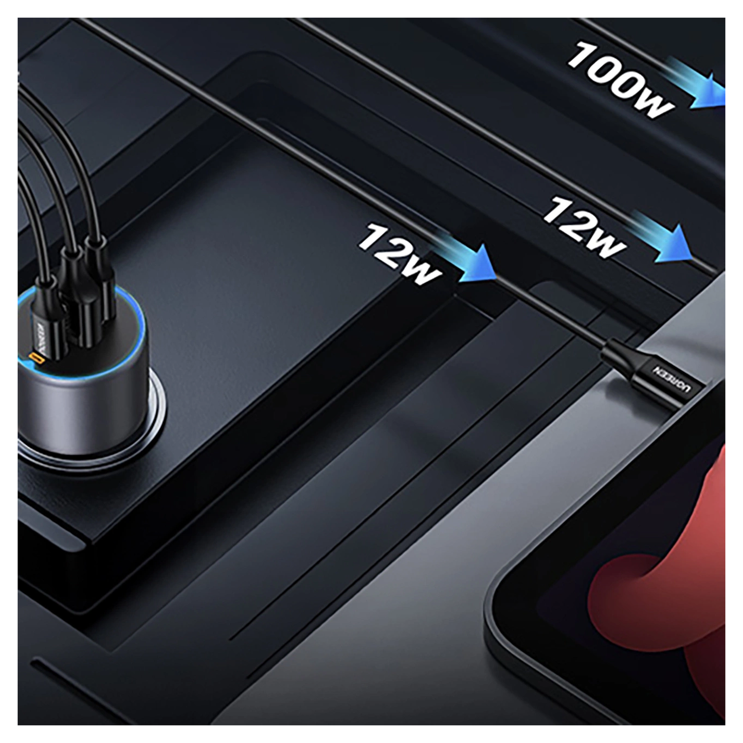 UGREEN 130W Dual Type-C & 1x USB Ports Metal Car Charger / - 35025