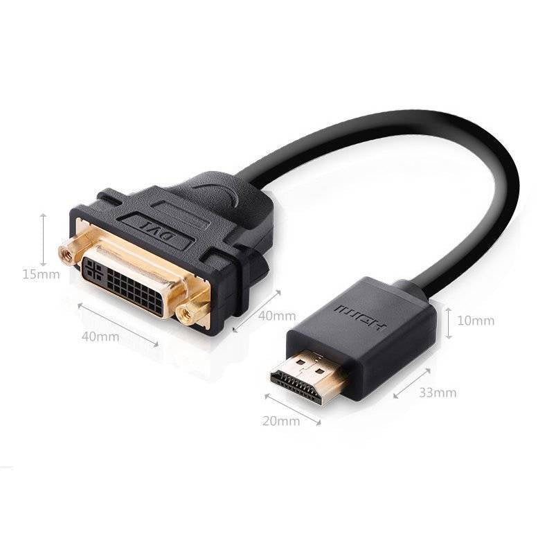 كابل محول HDMI ذكر إلى DVI أنثى من UGREEN بطول 22 سم (أسود) / 20136