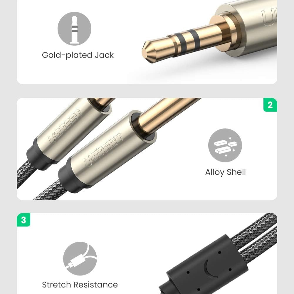 Ugreen cable audio cable mini jack 3.5mm - 2 x jack 6.35mm 2m gray / AV126