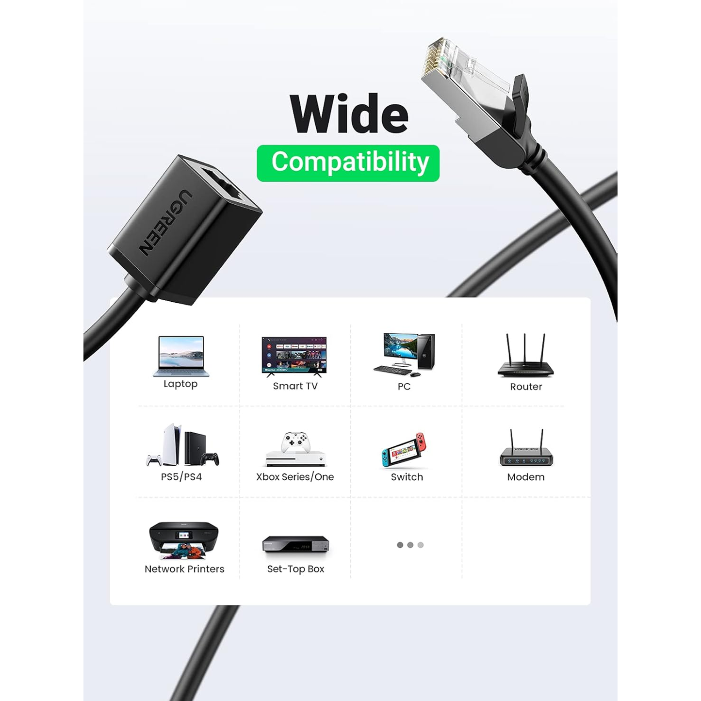 UGREEN Cat 6 F/UTP Ethernet RJ45 Extension Male/Female Patch Cords (Black) - NW112