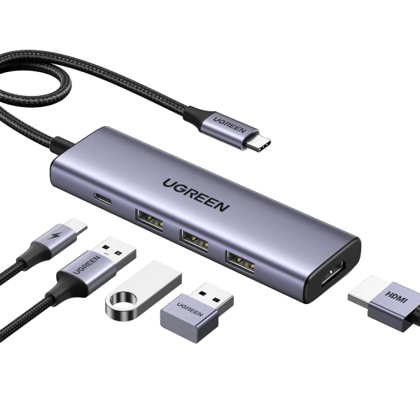 محول من USB-C إلى "اتش دي ام اي" + 3 منافذ USB-3.0 حتى 5 جيجابت في الثانية + مدخل طاقة "بي دي" متعدد الوظائف من يوجرين / 15596