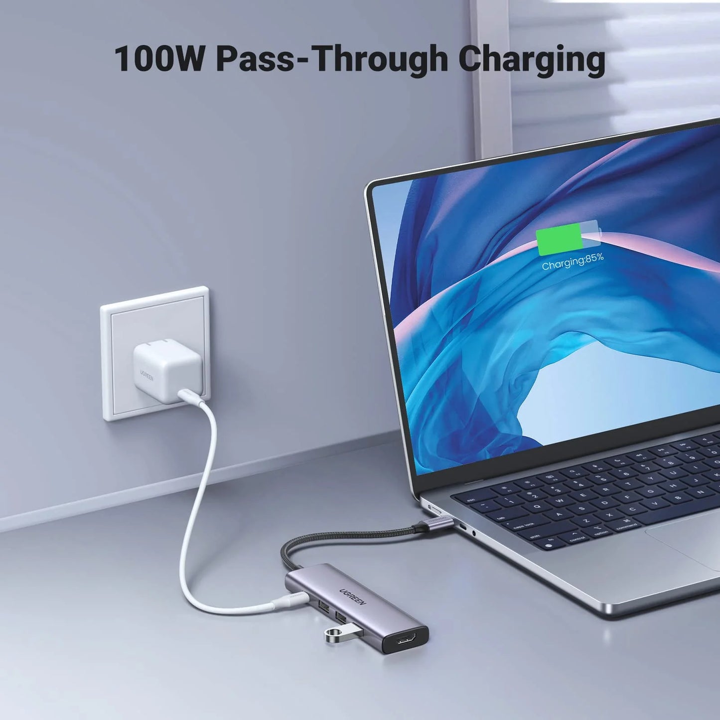 محول من USB-C إلى "اتش دي ام اي" + 3 منافذ USB-3.0 حتى 5 جيجابت في الثانية + مدخل طاقة "بي دي" متعدد الوظائف من يوجرين / 15596