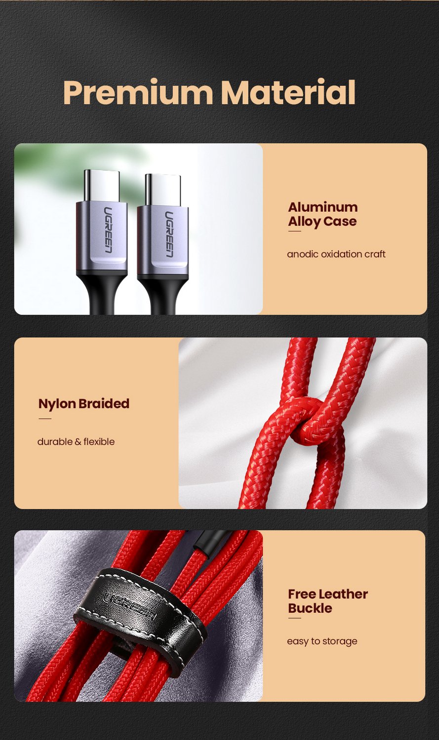 Ugreen USB-C 2.0 Male To USB-C 2.0 Male 3A Data Cable 1M/ 60186