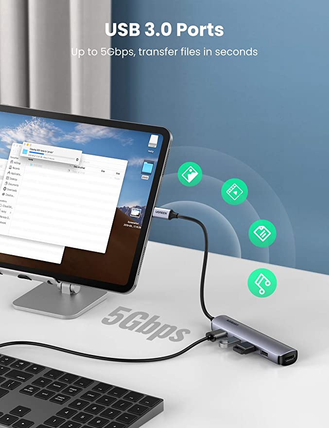 محول USB-C إلى 4 منافذ USB 3.0 بسرعة تصل إلى 5 جيجابت في الثانية + HDMI + بي دي بورت / 20197