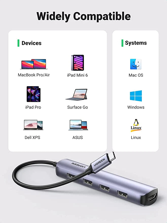 محول USB-C إلى 4 منافذ USB 3.0 بسرعة تصل إلى 5 جيجابت في الثانية + HDMI + بي دي بورت / 20197