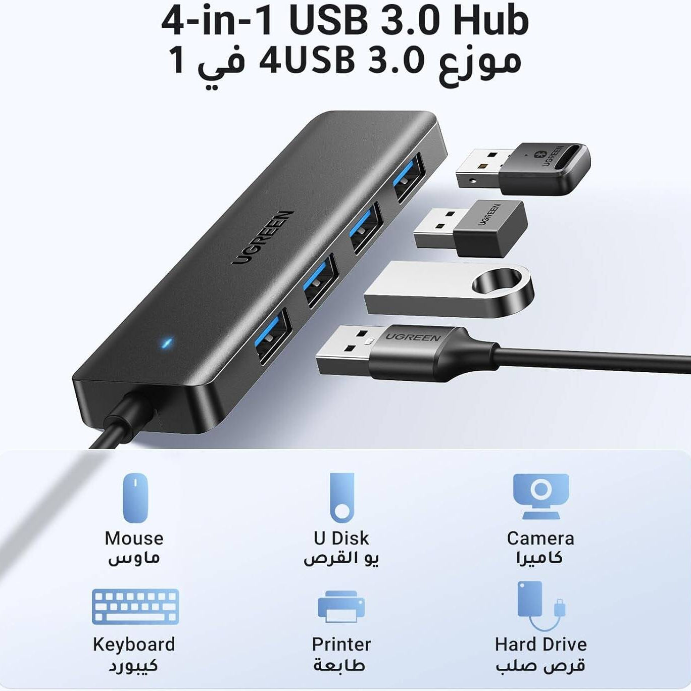 UGREEN USB 3.0 Hub 4 Ports USB A Splitter Ultra-Slim USB Expander / 25851