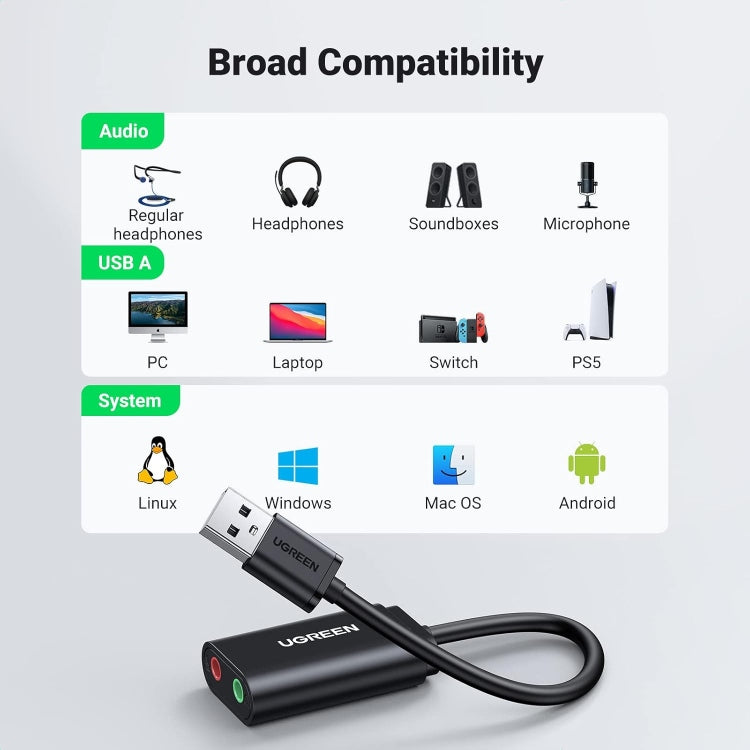 UGREEN USB to 3.5mm Headphone Audio Adapter / US205