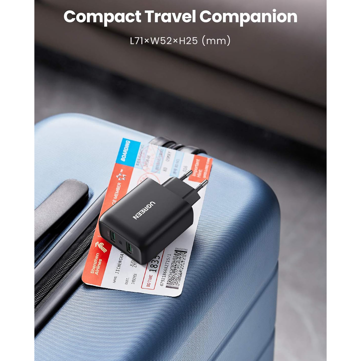 شاحن يو إس بي 10216 من يوجرين 36 وات بتقنية الشحن السريع 3.0 ومحول شاحن بمنفذين (أسود)/ 10216