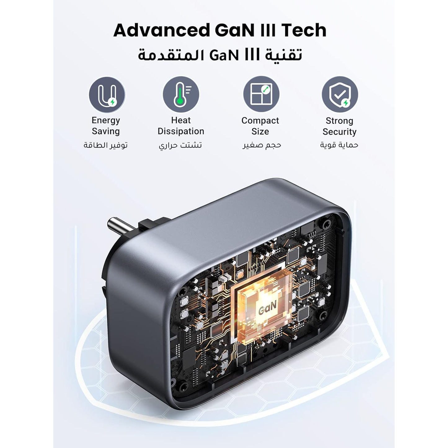 عظمة كهرباء مدمجة بشاحن 2 مدخل بقوة 30 واط مدخل انجليزي-اروبي من يوجرين/ 15290