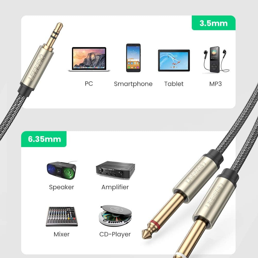 Ugreen cable audio cable mini jack 3.5mm - 2 x jack 6.35mm 2m gray / AV126