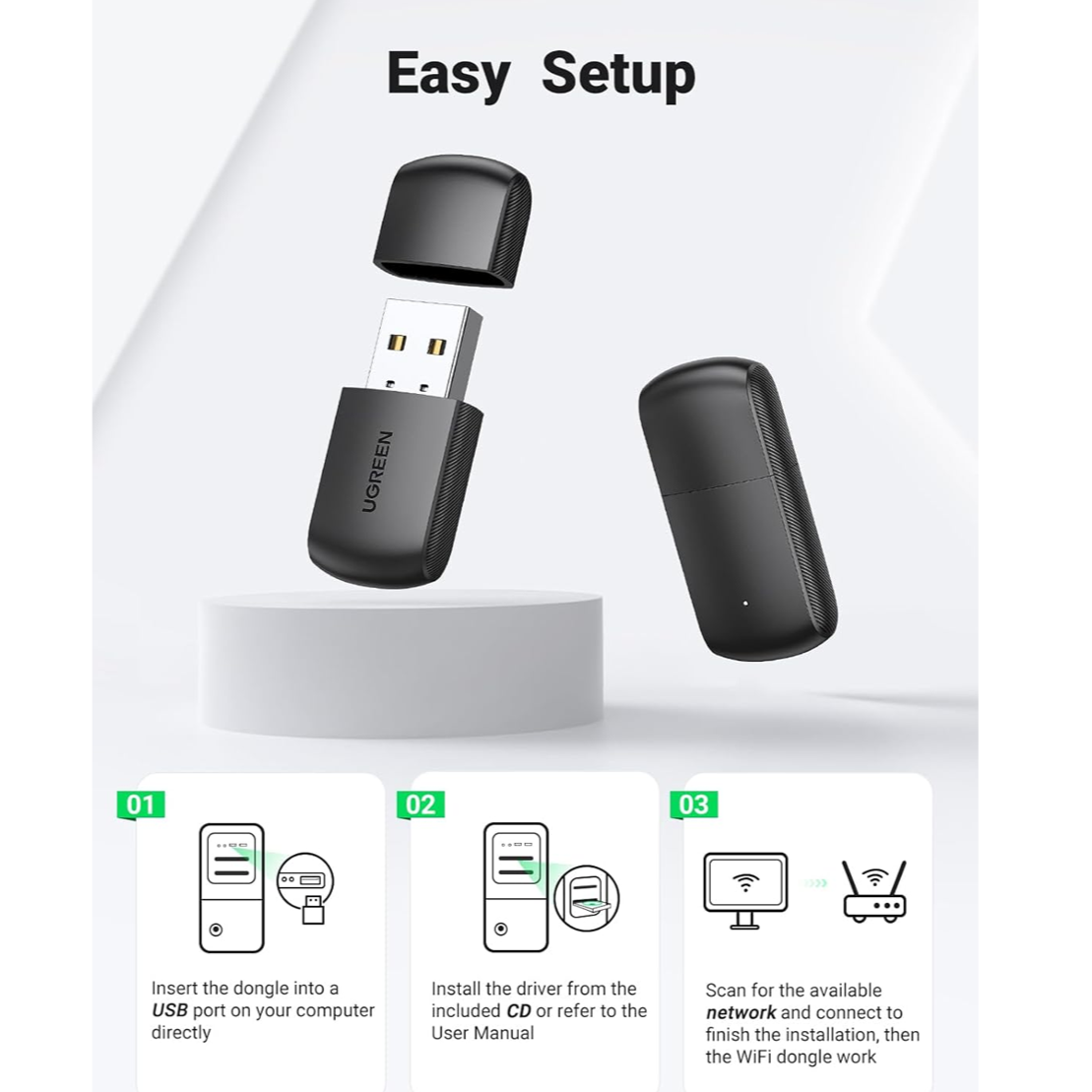 UGREEN AC650 11ac Dual-Band Wireless USB Adapter / 20204