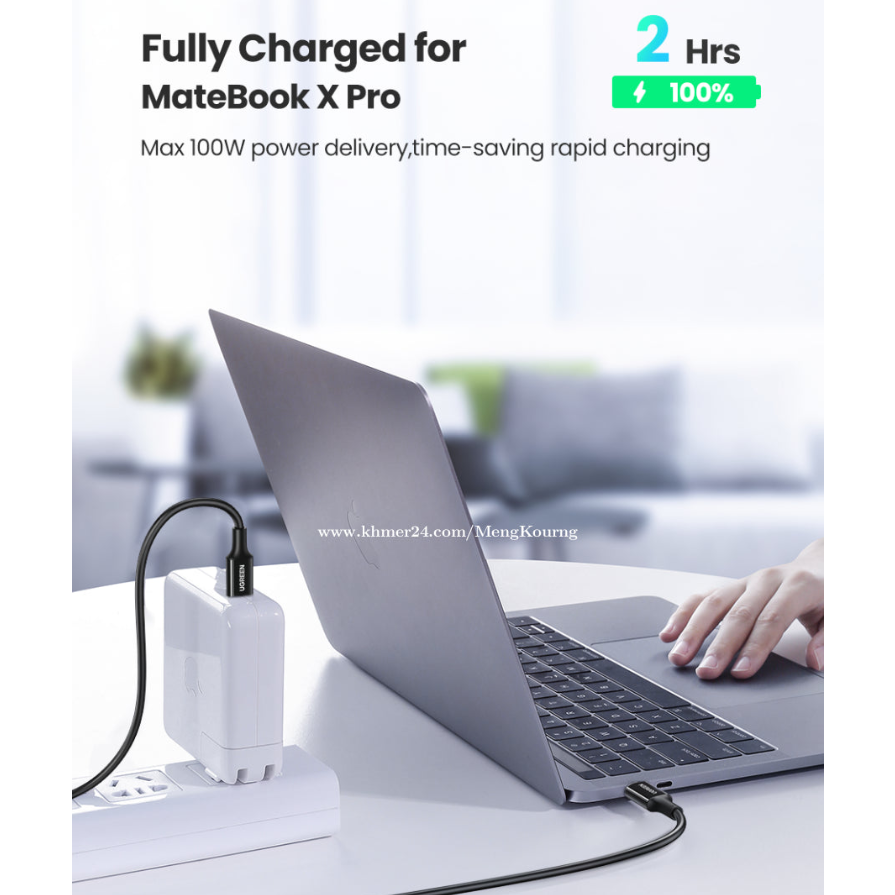 UGREEN 5A USB-C 2.0 To TYPE-C, Male To Male Data Cable 5A (Black-White) /US300