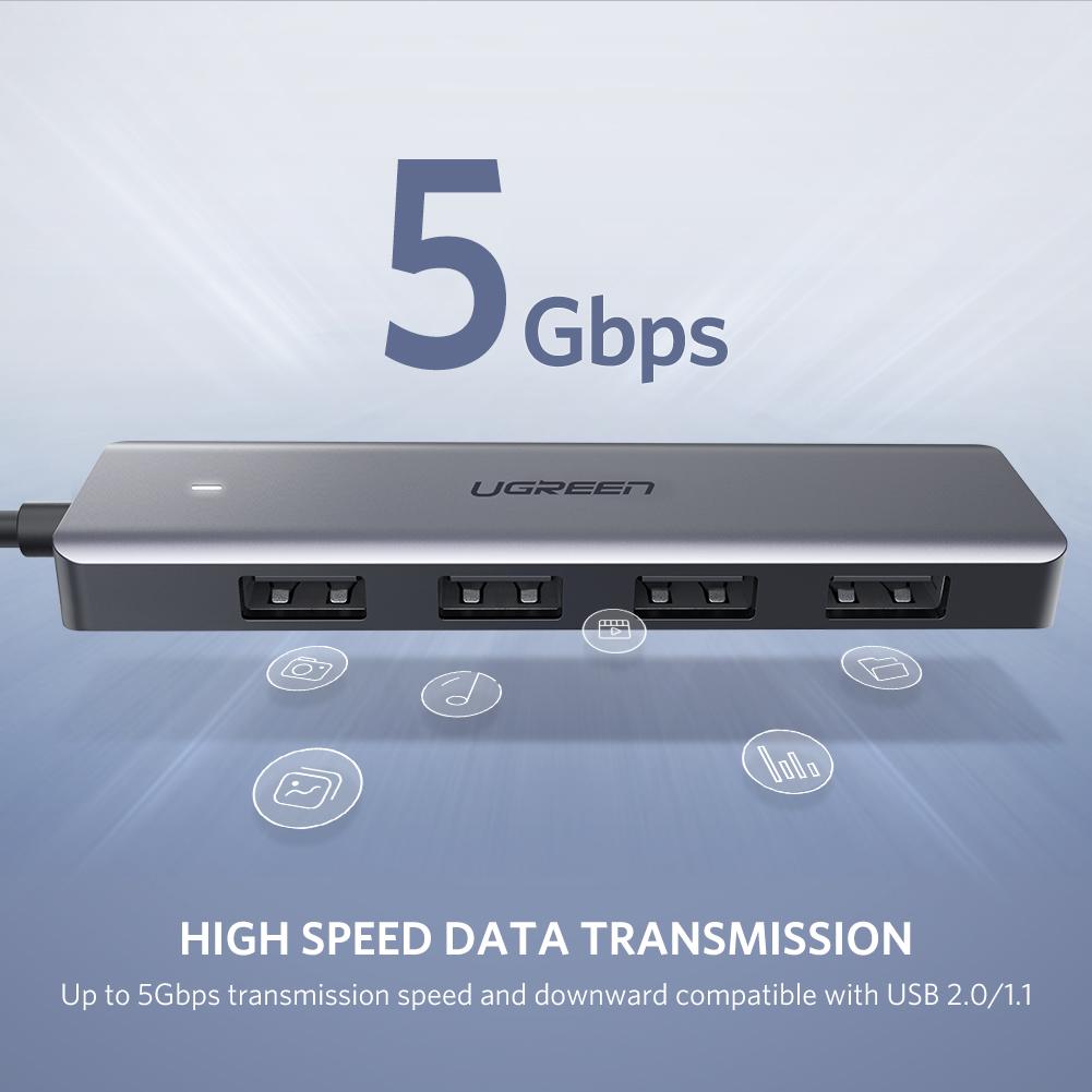 UGREEN USB Hub 3.0, Ultra Slim 4 Port USB 3 Hub with 5Gbps Data Transfer / 50985