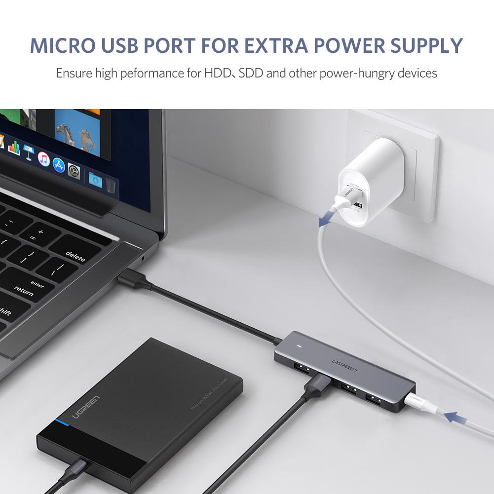 UGREEN USB Hub 3.0, Ultra Slim 4 Port USB 3 Hub with 5Gbps Data Transfer / 50985