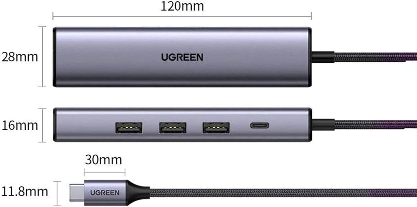 محول من USB-C إلى 3xUSB 3.0-5Gpbs+RJ45-(1000M) مع منفذ طاقة بي دي 100 واط  / 20932