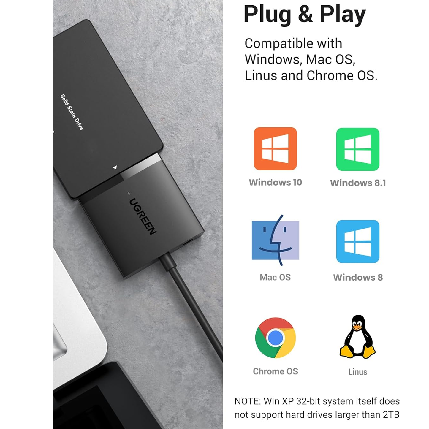 UGREEN USB to SATA Adapter, SATA to USB 3.0 Cable Hard Drive Adapter/ 60561