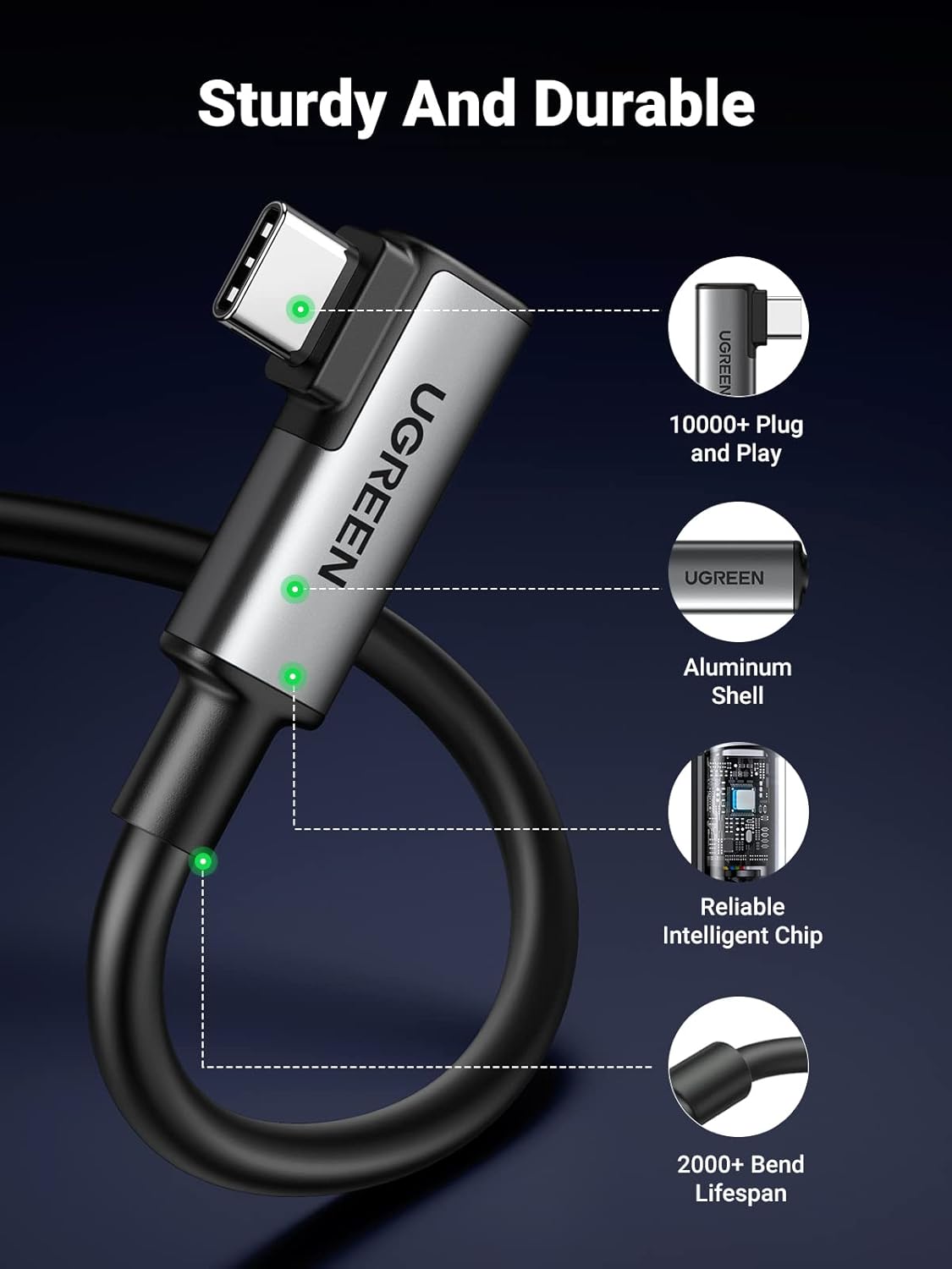 كابل UGREEN بزاوية قائمة من USB-C إلى USB-C VR Link بطول 5.00 متر / 90629