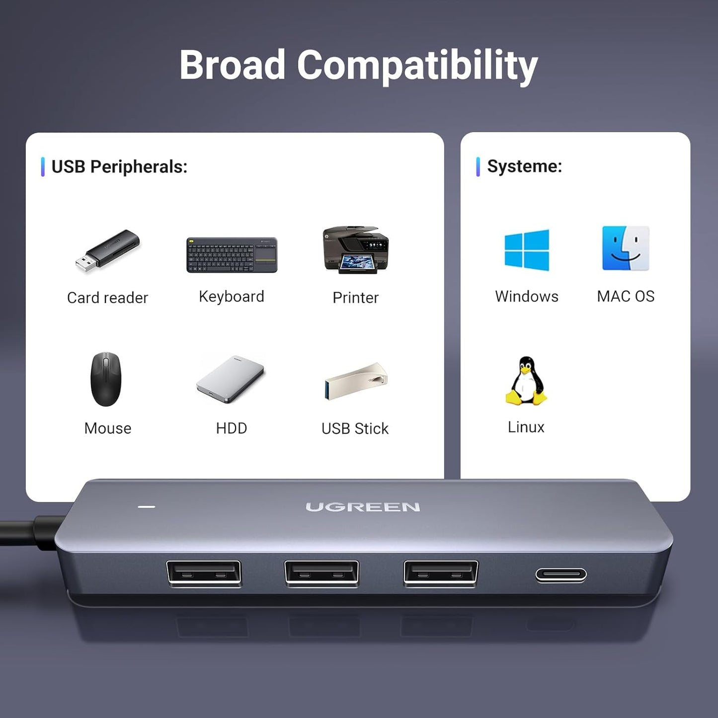 موزع USB من UGREEN مزود بـ 4 منافذ USB إلى USB C و3 منافذ USB A متعددة المنافذ / 15920