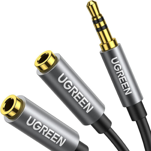 10532 / موزع سماعة رأس UGREEN 3.5 مم ستيريو Y موزع كابل تمديد AUX ذكر إلى أنثى محول مقبس سماعة رأس مزدوج لسماعات الأذن