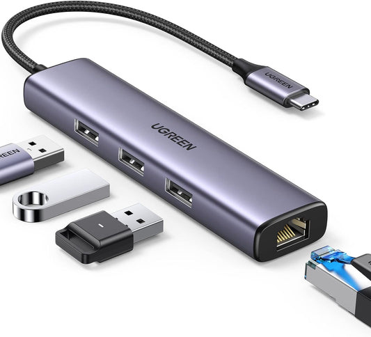 محول إيثرنت يوجرين USB-C إلى 3 منافذ USB-A 3.0 بسرعة تصل إلى 5 جيجابت في الثانية + مدخل جيجا ايثرنت / 60600