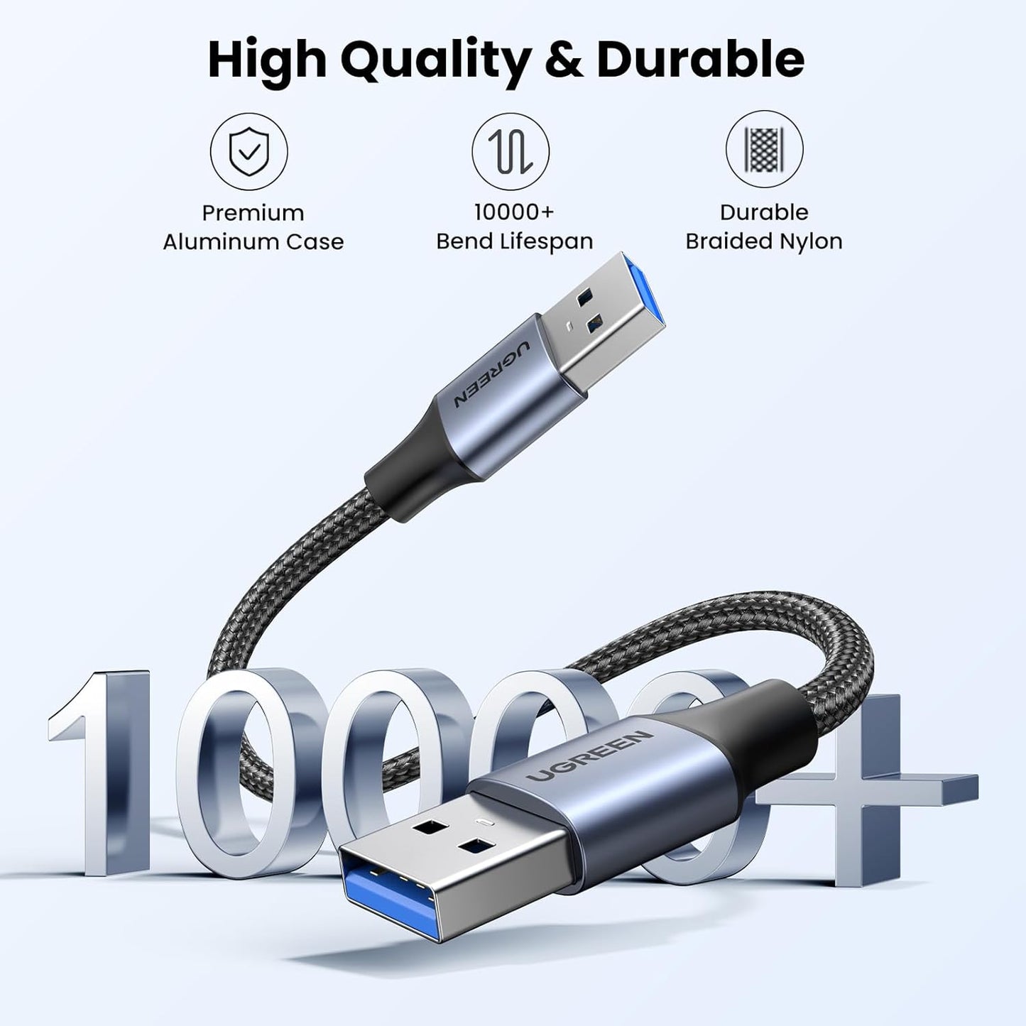 Ugreen USB 3.0 USB-A Male to USB-A Male Alu Case Braided Cable Black / US373