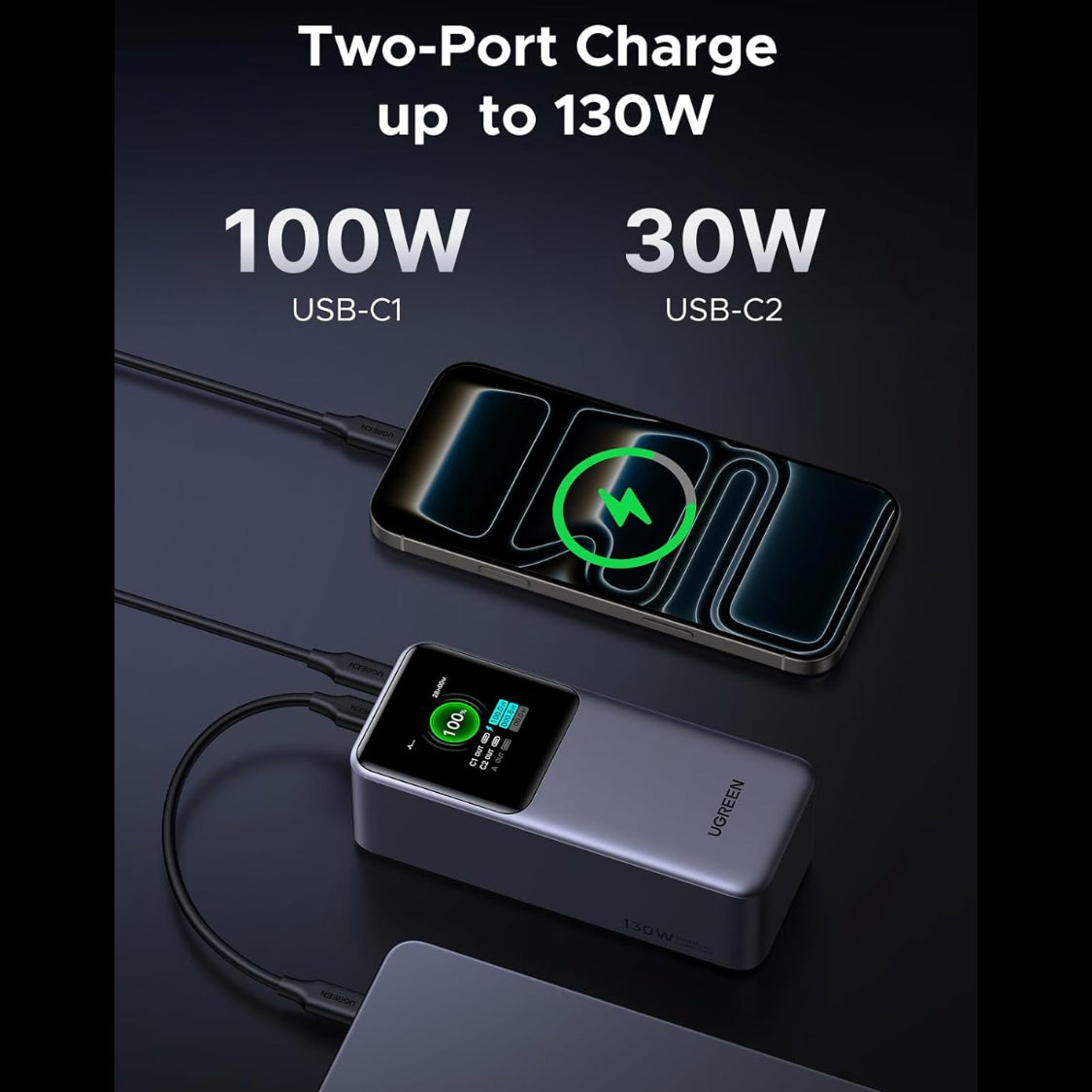 UGREEN Nexode 20000mAh 130W 3-Port Power Bank USB-C Charger / 35524B