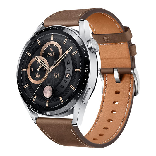 ساعة هواوي GT3 الذكية (حزام جلدي) مع هدية سماعات Honor Choice X5 -F