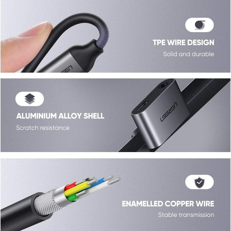 UGREEN Type C Male To 3.5mm Audio+ Type C Female Adapter / 50596